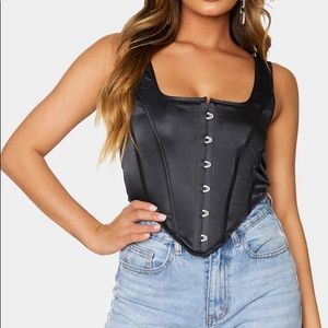 Black satin hook and eye closure corset